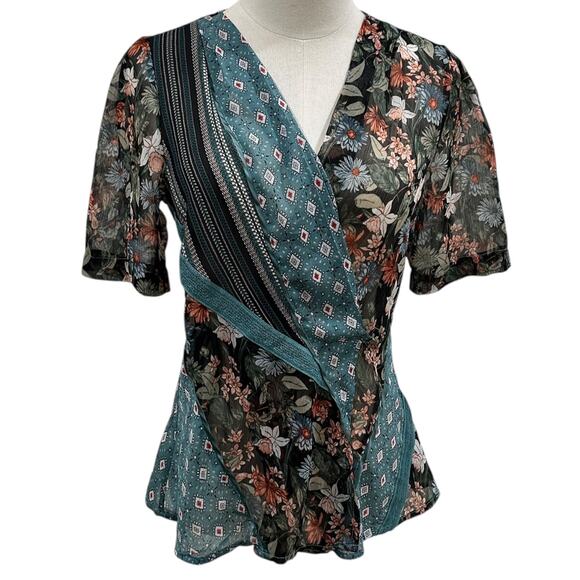 Anthropologie Tiny Patchwork Wrap Top - Picture 2 of 9